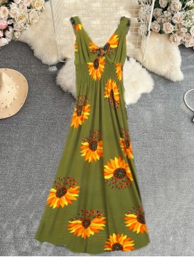 Sunflower V -Neck Sleeveless Summer Dress
